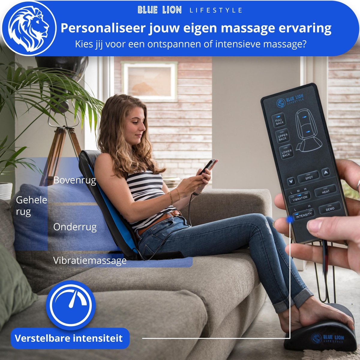 Afbeelding 2 van Blue Lion Rug Massagekussen - Massage apparaat - Shiatsu massagestoel - Elektrisch - warmtetherapie