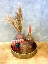 6DELIG WOONACCESSOIRES SET – Droogbloemen met vaas - Droogbloemen in vaas - Droogbloemen inclusief vaas - Fles kandelaar - Kandelaar glas - Kandelaar set - Waxinelichthouder - Theelichthouder