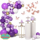 Baloba® Ballonnenboog Paars, Roze, Wit & gouden ballonnen – 12 stuks 3D Vlinders - Feest Versiering Pakket - Verjaardag Bruiloft Decoratie - 92 Ballonnen