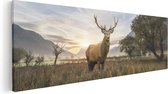 Artaza Canvas Schilderij Hert In Het Landschap  - 120x40 - Groot - Foto Op Canvas - Canvas Print