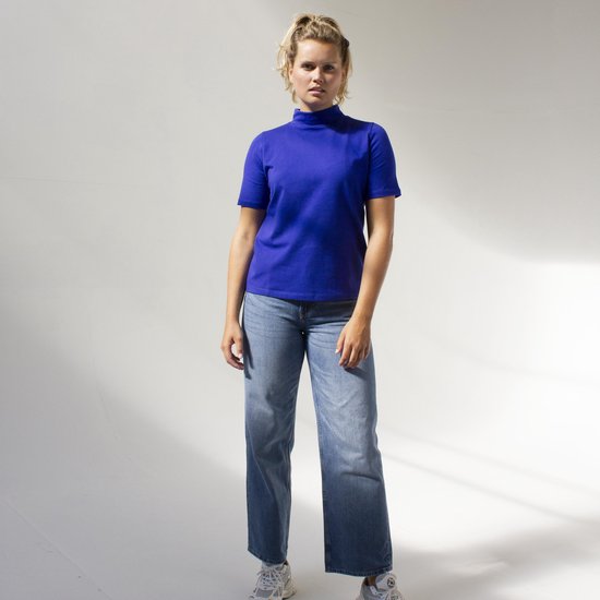 MOOI! Company - Dames T-shirt - MAARTJE - Turtleneck - Losse pasvorm - kleur Queen Blue  - L