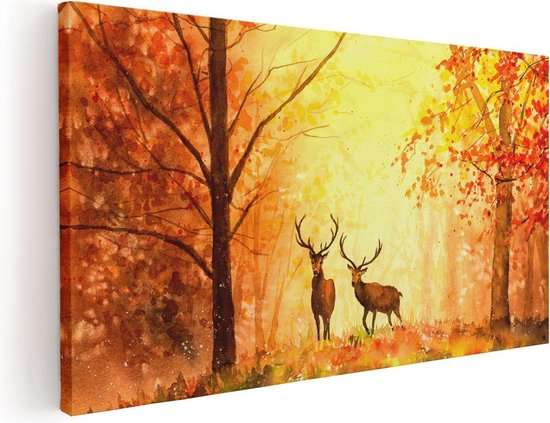 Artaza - Peinture sur toile - Cerf dessiné dans la forêt - Automne - 100 x 50 - Groot - Photo sur toile - Impression sur toile