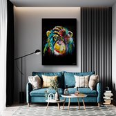 Kanwall - Schilderij - Luxe Monkey Woonkamer Slaapkamer Aap Kleur Art ** Dik! Effect** - Multicolor - 100 X 75 Cm