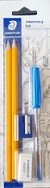 LS - Set de papeterie - Set' écriture 6 pièces Staedtler - Règle 15 CM - 2 Crayons HB - Gum - Taille-crayon - Stylo à bille