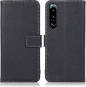 Voor Sony Xperia 5 III Litchi Textuur PU + TPU Horizontale Flip Leather Case met Houder & Kaartsleuven & Portemonnee (Donkerblauw)