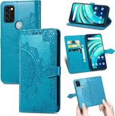 Voor UMIDIGI A9 Pro Mandala Bloem Reliëf Horizontale Flip Lederen Case met Houder & Drie Kaartsleuven & Portemonnee & Lanyard (Blauw)