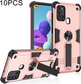 Voor Samsung Galaxy A21s 10 PCS Schokbestendige TPU + pc-beschermhoes met onzichtbare houder (roségoud)