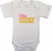 Witte romper met "Mini Diva" - maat 80 - babyshower, zwanger, cadeautje, kraamcadeau, grappig, geschenk, baby, tekst, bodieke