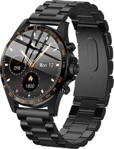 Belesy® ROYAL 2 - Smartwatch Dames - Smartwatch Heren - Horloge – Hartslag - Bloeddruk - Stappenteller - 1.28 inch - 100+ wijzerplaten - Full Touch – Staal – Schakel - Zwart