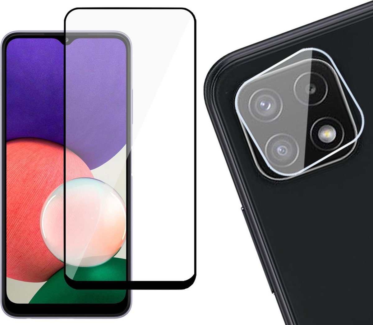 Screenprotector geschikt voor Samsung Galaxy A22 - Glas Full Screen Protector en Camera Protector
