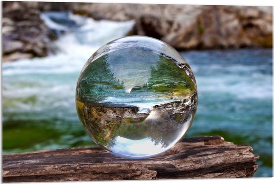 Acrylglas - Glazenbol met Mooi Uitzicht op Landschap - 90x60cm Foto op Acrylglas (Wanddecoratie op Acrylglas)