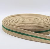 4 Meter Gestreepte KATOEN TASSENBAND, Breedte 30mm, Kleur BEIGE/GROEN 01