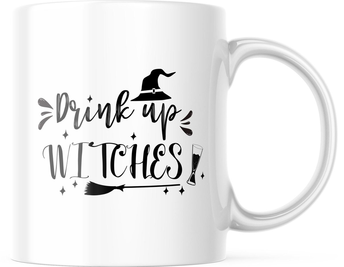 Halloween Mok met tekst: Drink up witches | Halloween Decoratie | Grappige Cadeaus | Koffiemok | Koffiebeker | Theemok | Theebeker