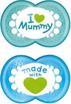 MAM Original I love mommy / Made with love - Fopspenen - Blauw / Lichtblauw - Silicone - BPA vrij - 6 + maanden - Set van 2