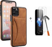 GSMNed – Luxe iPhone 12 Mini Bruin – hoogwaardig Leren Pu Hoesje – iPhone 12 Mini Bruin – Card case – Met Screenprotector