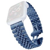 Vijf kralen roestvrijstalen vervangende horlogebanden voor Apple Watch Series 6 & SE & 5 & 4 44 mm / 3 & 2 & 1 42 mm (blauw)