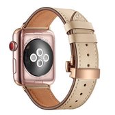 Echt leer + vlinder Rose gouden gesp vervangende horlogebanden voor Apple Watch Series 6 & SE & 5 & 4 44 mm / 3 & 2 & 1 42 mm (abrikoos)