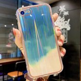 IMD Rendering Watercolor Aurora Pattern Shockproof TPU + PC beschermhoes voor iPhone SE 2020/8/7 (cyaan en grijs)