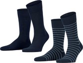 Esprit Fine Stripe 2-Pack Heren Sokken - Blauw - Maat 43-46