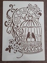 Vogelkooi met vogels, stencil, A4, kaarten maken, scrapbooking