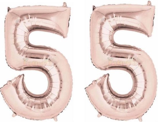 55 Jaar Folie Ballonnen Rosé Goud - Happy Birthday - Foil Balloon - Versiering - Verjaardag - Man / Vrouw - Feest - Inclusief Opblaas Stokje & Clip - XXL - 115 cm