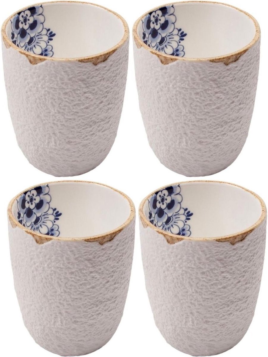 Koffiemokken set van 4 - 9 cm - Delfts blauw bloesem - koffiekop - koffiebekers - cadeau voor vrouw