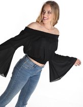 Pretty Wind, Crop Top, Top met Wijde Mouwen, Off-Shoulder, Zwart