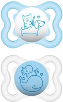 MAM Air Dolfijn  met een Octopus  / Hond met een Kat - Fopspenen -Blauw / Wit - Silicone - BPA vrij - 0-6 maanden - Set van 2