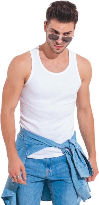 Top kwaliteit heren onderhemd - 100% katoen - Wit - Maat L
