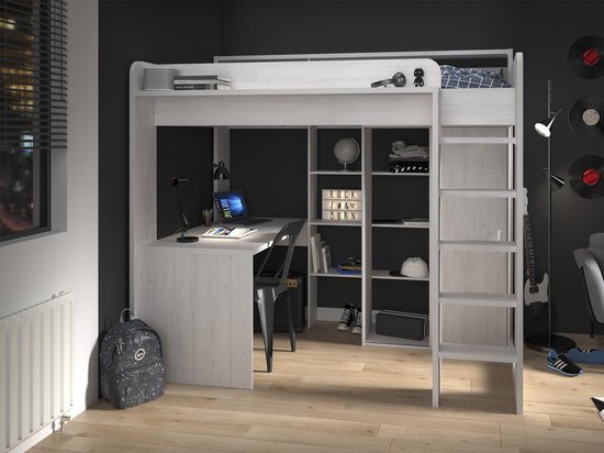 Mobistoxx Lit mezzanine Harvey avec bureau et armoire, bois gris, pin,  90x200, y... | bol.com