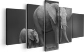 Artaza Canvas Schilderij Vijfluik Olifant Moeder En Zoon - Zwart Wit - 100x50 - Foto Op Canvas - Canvas Print