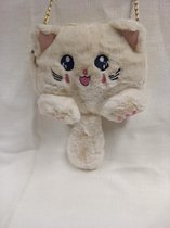 Leuke knuffel in imitatie konijnenbont, 3 in 1 knuffel +handtas+rugzak: dier is kat; kleur is creme