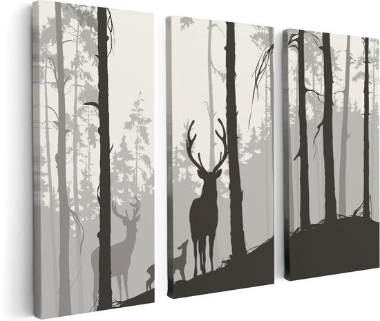 Artaza - Tableau Triptyque - Cerf Dans La Forêt - Silhouette - 120x80 - Photo Sur Toile - Impression Sur Toile
