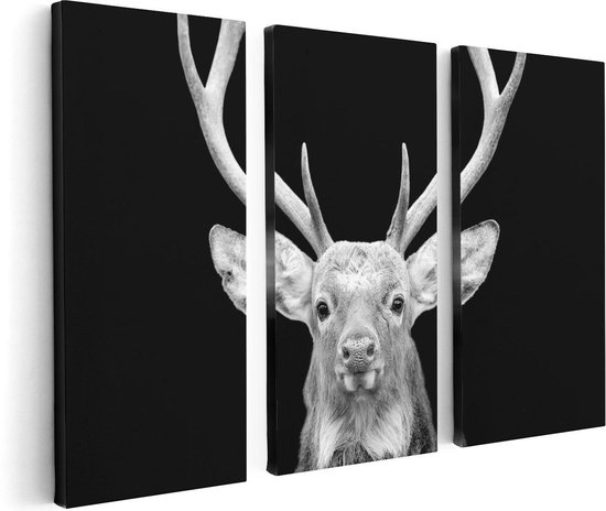 Artaza Canvas Schilderij Drieluik Hertenkop - Zwart Wit - 120x80 - Foto Op Canvas - Canvas Print