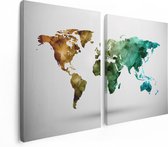 Artaza Canvas Schilderij Tweeluik Kleurrijke Wereldkaart - Abstract - 120x80 - Foto Op Canvas - Canvas Print