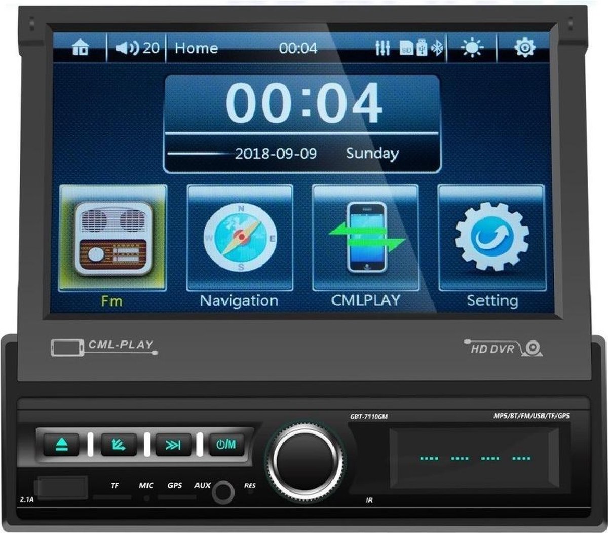 TechU™ Autoradio met klapscherm T143 – 1 Din met Afstandsbediening – 7.0 inch Touchscreen Monitor – FM radio – Bluetooth – USB – AUX – SD – GPS Navigatie – Handsfree bellen