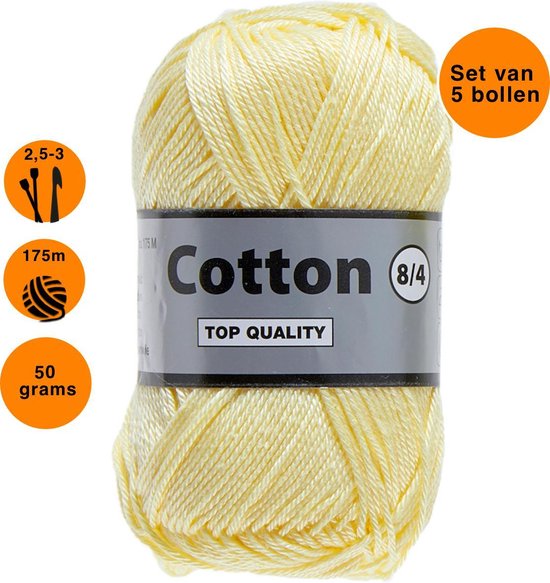 Aap BES Informeer Lammy yarns Cotton eight 8/4 dun katoen garen - zacht geel (843) - pendikte  2,5 a 3mm... | bol.com