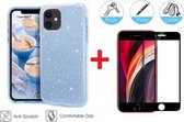 2-In-1 Screenprotector Glitter Hoesje Bescherming Protector Set Geschikt Voor Apple iPhone 7 / 8 & SE 2020  - Full Cover 3D Edge Tempered Glass Screen Protector Met Siliconen Back Bescherm Ho