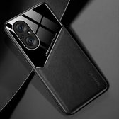 All-inclusive lederen + organische glazen beschermhoes met metalen ijzeren plaat voor Honor 50 SE (zwart)