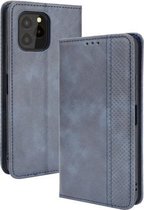 Voor Oukitel C21 Pro Magnetische Gesp Retro Crazy Horse Textuur Horizontale Flip Leather Case met Houder & Kaartsleuven & Fotolijst (Blauw)