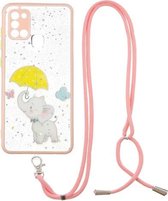 Voor Samsung Galaxy A21s Gekleurde Tekening Sterrenhemel Epoxy TPU Shockproof Case met Nekkoord (Olifant)