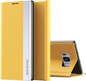 Voor Samsung Galaxy S8 Plus Side gegalvaniseerde magnetische ultradunne horizontale flip lederen hoes met houder (geel)