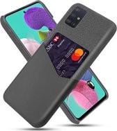 Voor Samsung Galaxy A51 Doek Textuur PC + PU lederen achterkant Schokbestendig hoesje met kaartsleuf (grijs)