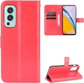 Voor OnePlus Nord 2 5G Crazy Horse Textuur Horizontale Flip Leather Case met Houder & Kaartsleuven & Lanyard (Rood)