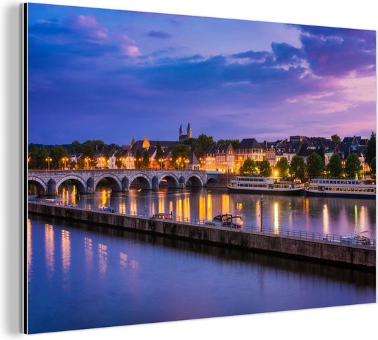 Wanddecoratie Metaal - Aluminium Schilderij Industrieel - Maastricht - Maas - Brug - 60x40 cm - Dibond - Foto op aluminium - Industriële muurdecoratie - Voor de woonkamer/slaapkamer