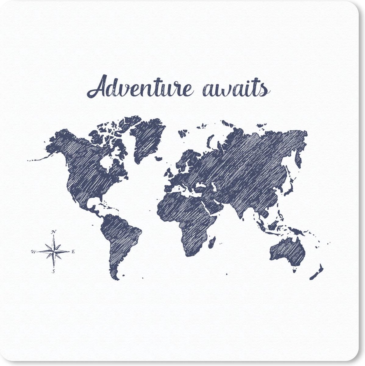 Muismat 30x30 cm - Mousepad Wereldkaart - Quote - Blauw - Muismatten