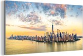 Wanddecoratie Metaal - Aluminium Schilderij Industrieel - New York - Skyline - Zonsondergang - 160x80 cm - Dibond - Foto op aluminium - Industriële muurdecoratie - Voor de woonkamer/slaapkamer