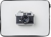 Laptophoes 14 inch - Camera - Vintage - Wit - Laptop sleeve - Binnenmaat 34x23,5 cm - Zwarte achterkant