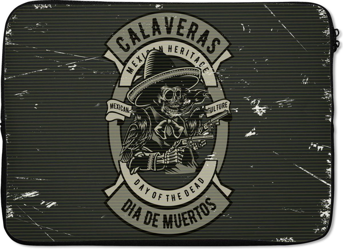 Laptophoes 14 inch - Sheriff - Pistool - Mexico - Retro - Laptop sleeve - Binnenmaat 33x23 cm - Zwarte achterkant