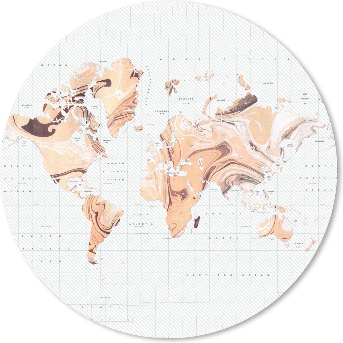 Muismat rond 20x20 cm - Mousepad Wereldkaart - Oranje - Bruin - Ronde muismatten